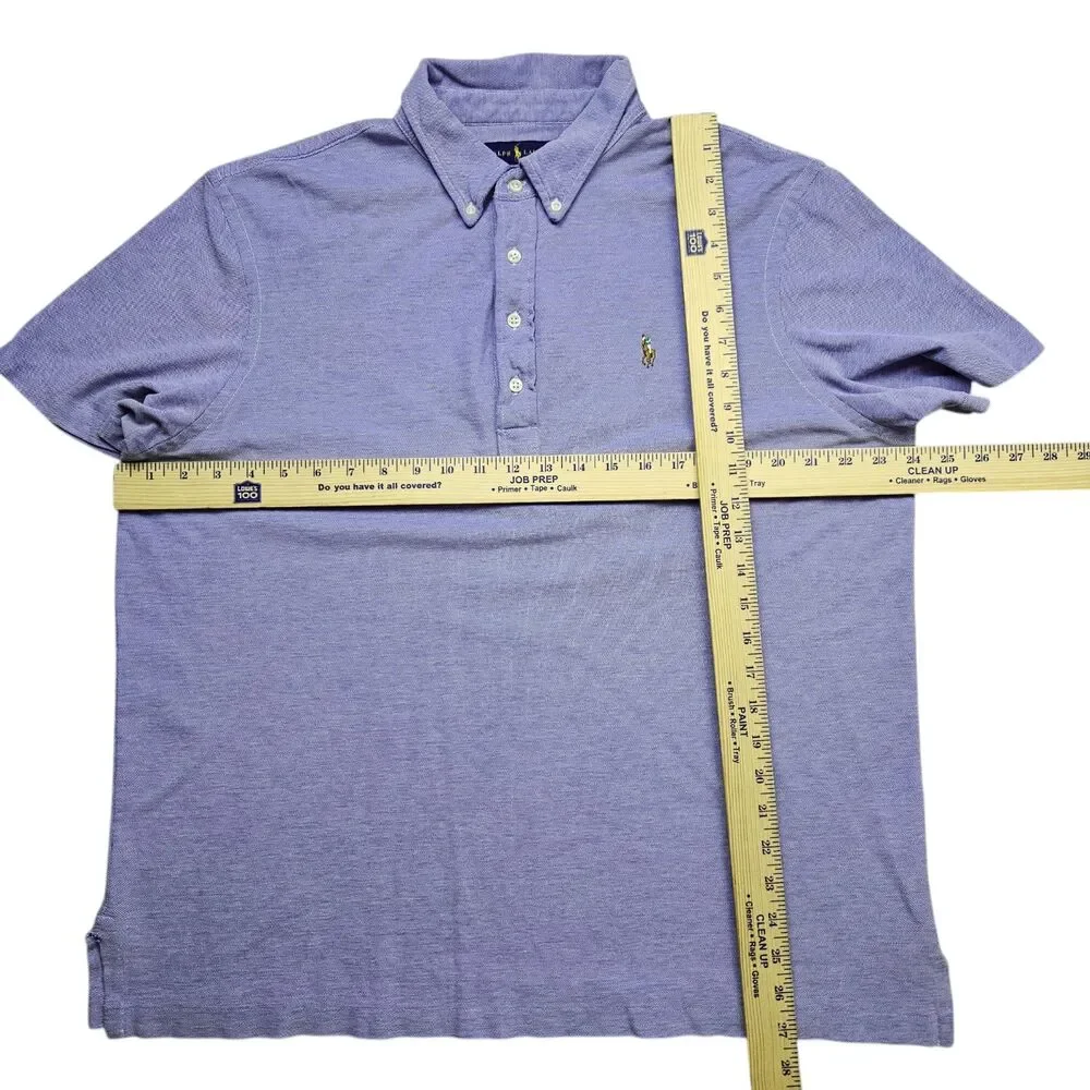 Ralph Lauren Knit Oxford Mens Blue Polo Button Down Short Sleeve Shirt Size XL